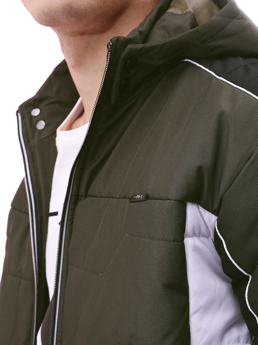 Men's Olive Regular Fit Colourblocked Casual Jacket