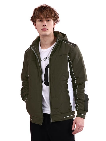 Men's Olive Regular Fit Colourblocked Casual Jacket