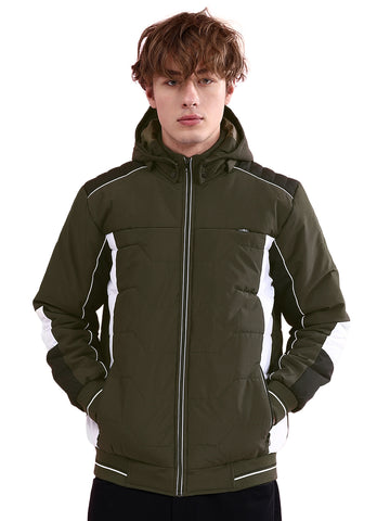 Men's Olive Regular Fit Colourblocked Casual Jacket