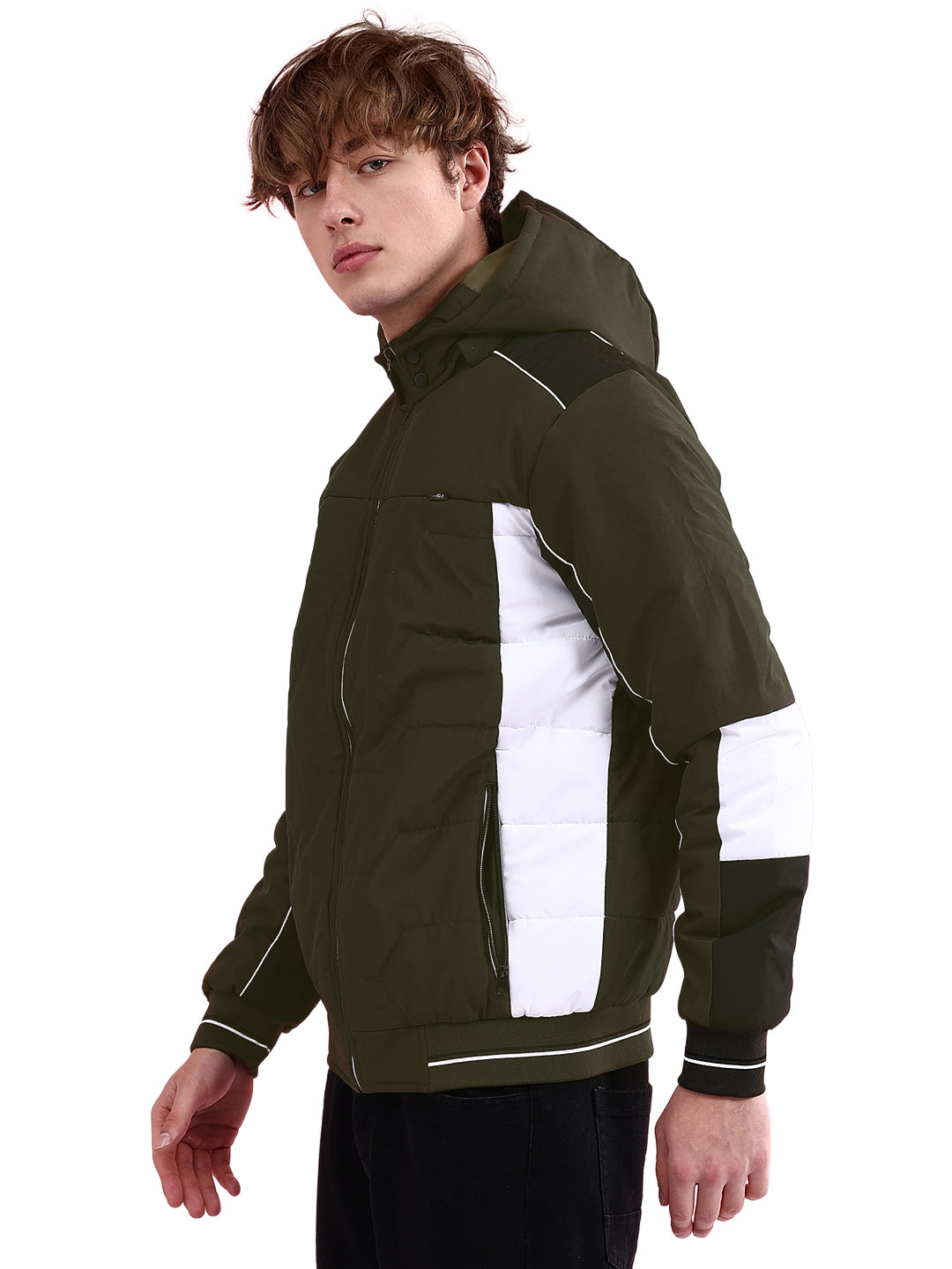 Men's Olive Regular Fit Colourblocked Casual Jacket