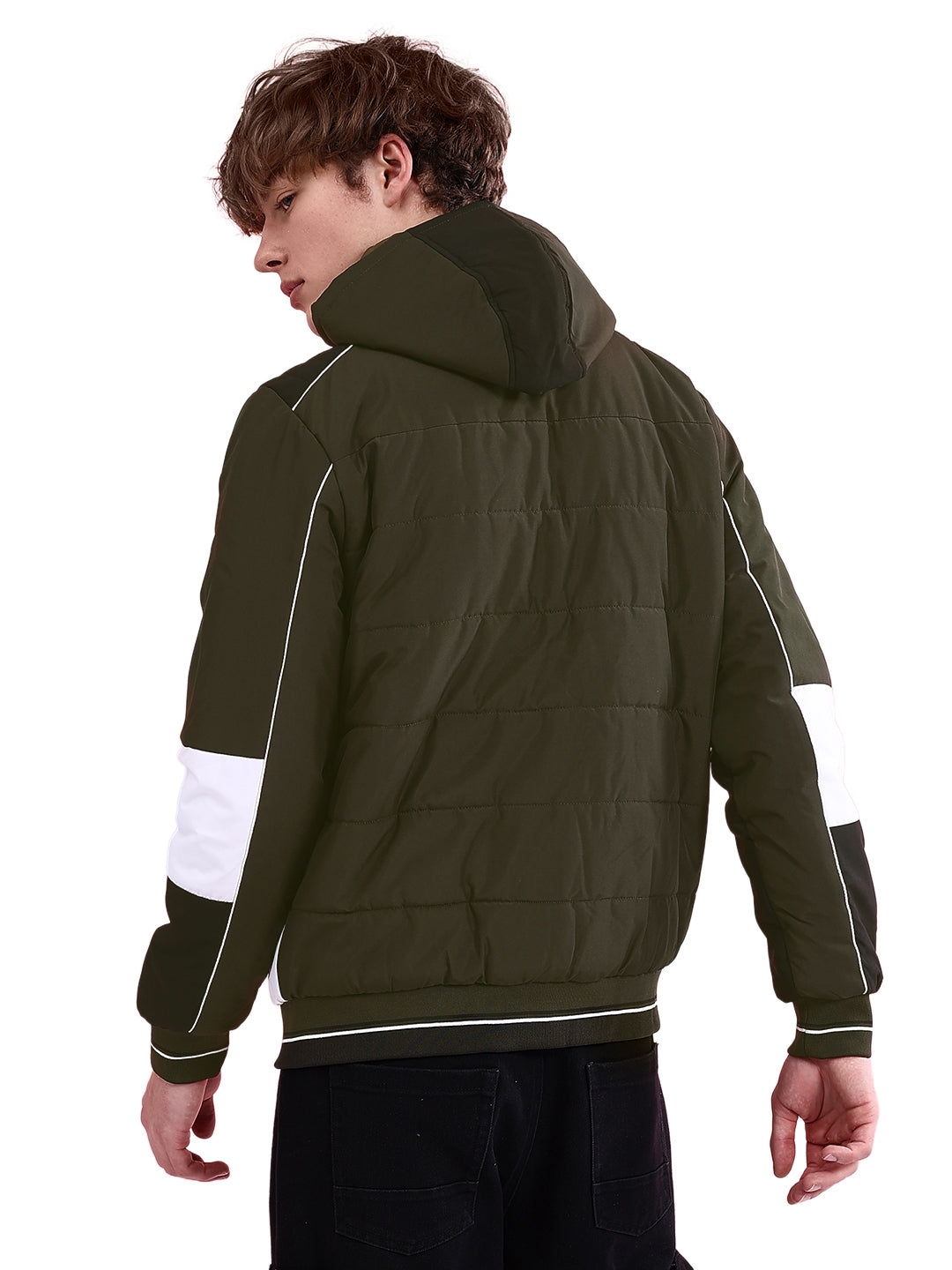 Men's Olive Regular Fit Colourblocked Casual Jacket