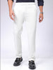 Men's White Slim Fit Textured Mid-Rise Stretchable Knitted Formal Trousers