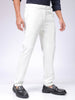 Men's White Slim Fit Textured Mid-Rise Stretchable Knitted Formal Trousers