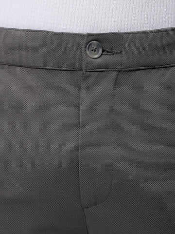 Men's Grey Slim Fit Textured Mid-Rise Stretchable Knitted Formal Trousers