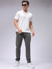 Men's Grey Slim Fit Textured Mid-Rise Stretchable Knitted Formal Trousers