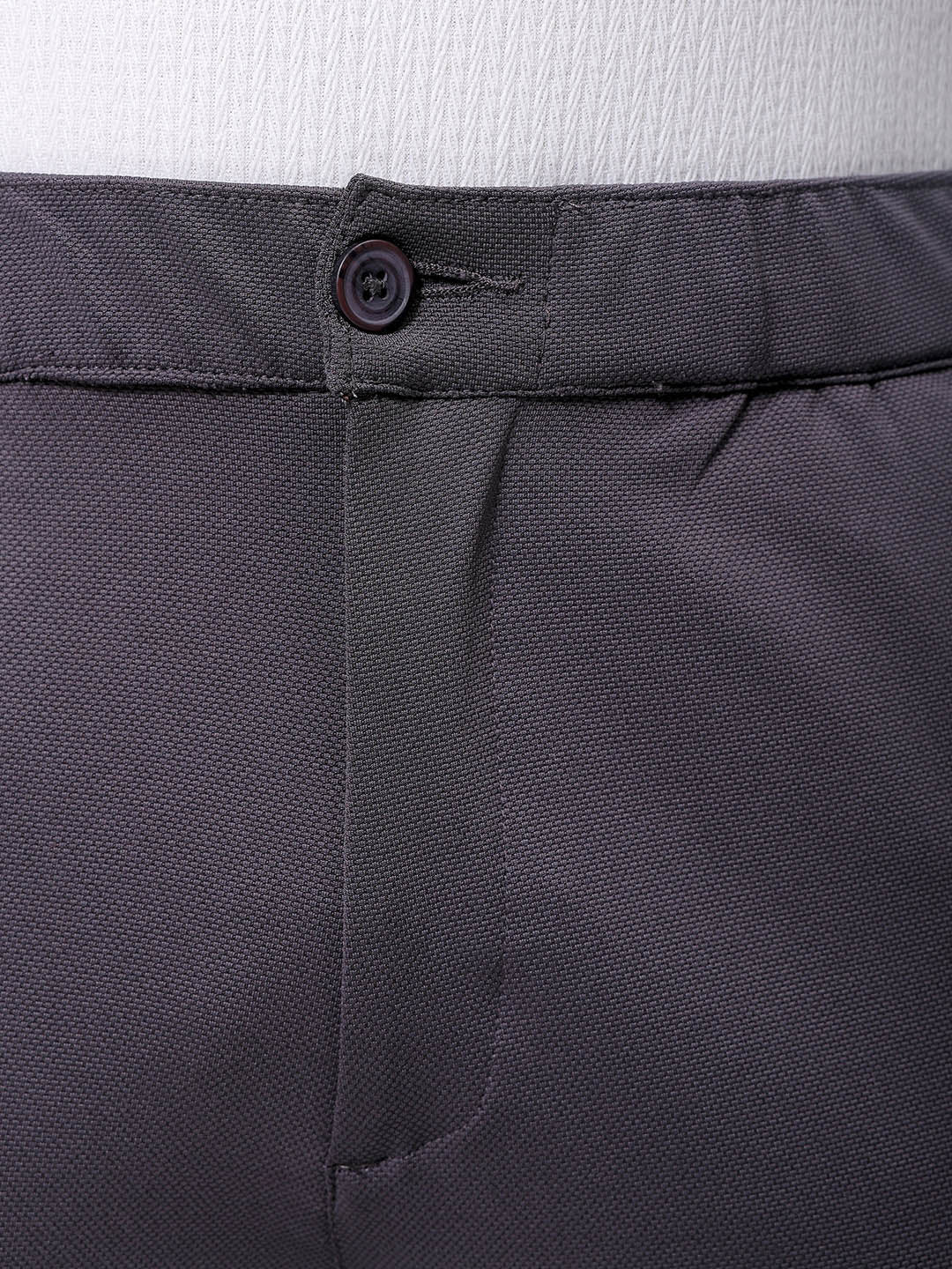 Men's Grey Slim Fit Textured Mid-Rise Stretchable Knitted Formal Trousers