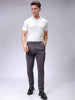 Men's Grey Slim Fit Textured Mid-Rise Stretchable Knitted Formal Trousers