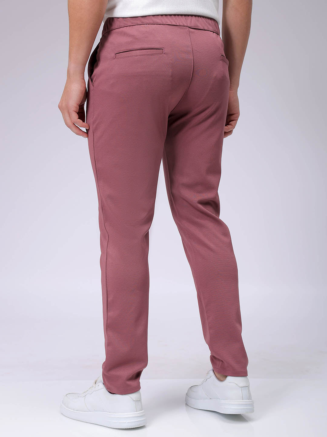 Men's Grey Slim Fit Textured Mid-Rise Stretchable Knitted Formal Trousers