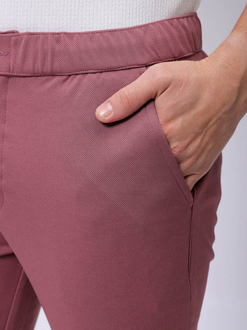 Men's Grey Slim Fit Textured Mid-Rise Stretchable Knitted Formal Trousers