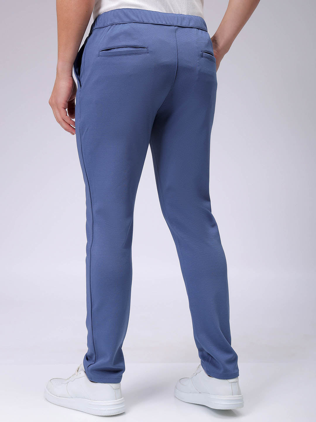 Men's Blue Slim Fit Textured Formal Trouser