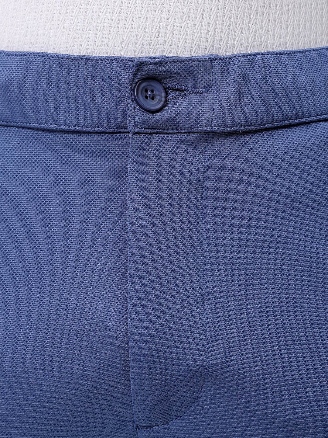 Men's Blue Slim Fit Textured Formal Trouser