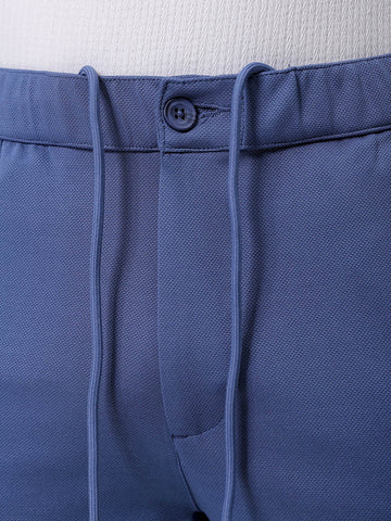 Men's Elemental Blue Slim Fit Textured Formal Trouser