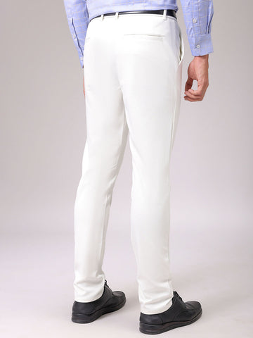 Men's White Slim Fit Textured Formal Trouser