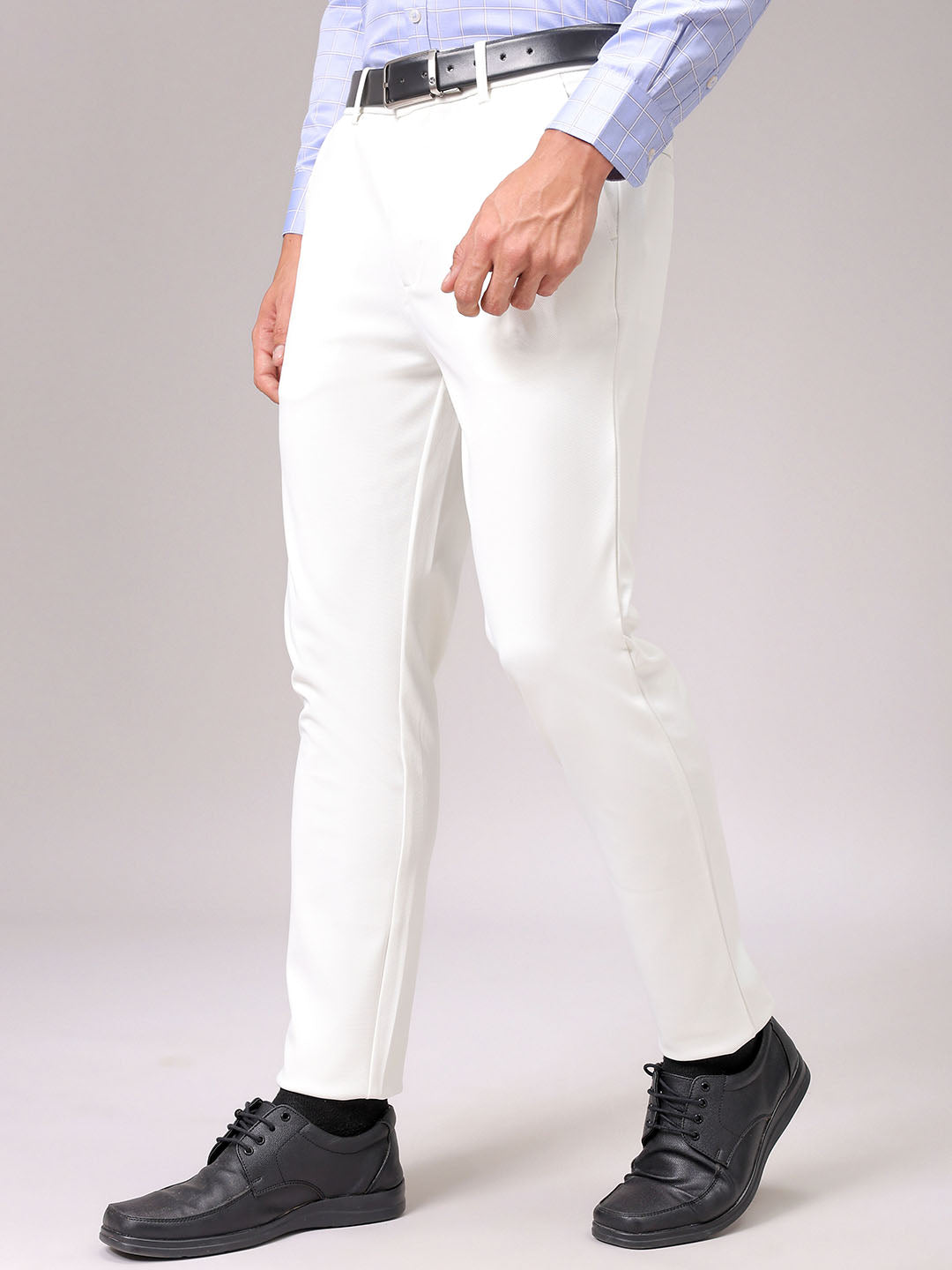 Men's White Slim Fit Textured Formal Trouser