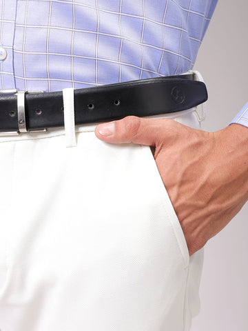 Men's White Slim Fit Textured Formal Trouser