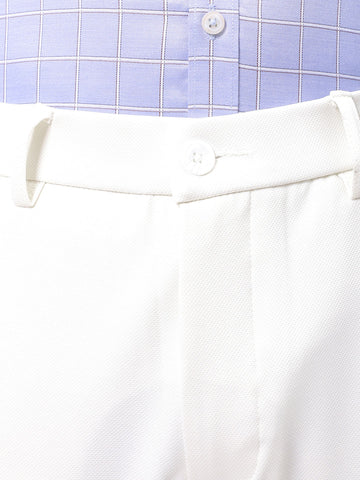 Men's White Slim Fit Textured Formal Trouser