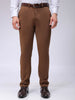 Men's Brown Slim Fit Textured Mid-Rise Stretchable Knitted Formal Trousers