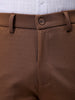 Men's Brown Slim Fit Textured Mid-Rise Stretchable Knitted Formal Trousers