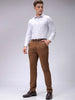 Men's Brown Slim Fit Textured Mid-Rise Stretchable Knitted Formal Trousers