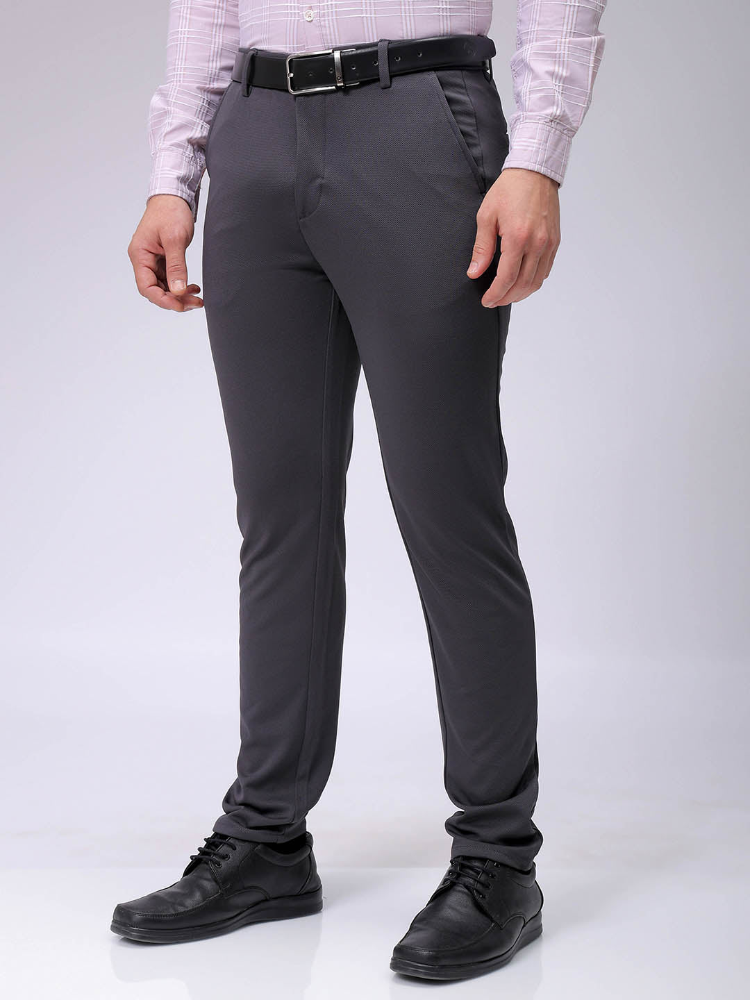 Men's Dark Grey Slim Fit Textured Formal Trouser – TIGC