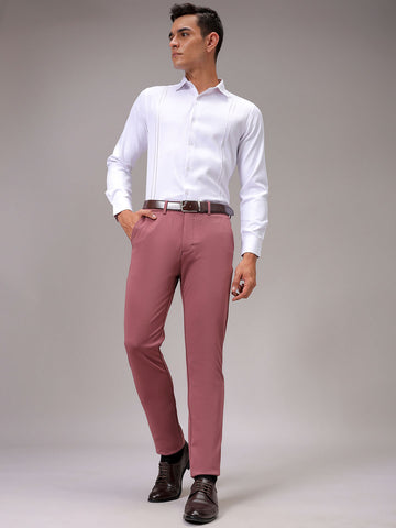 Men's Grey Slim Fit Textured Mid-Rise Stretchable Knitted Formal Trousers