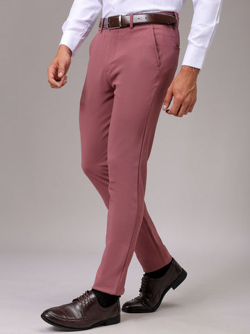 Men's Grey Slim Fit Textured Mid-Rise Stretchable Knitted Formal Trousers