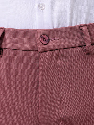 Men's Grey Slim Fit Textured Mid-Rise Stretchable Knitted Formal Trousers
