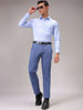 Men's Blue Slim Fit Textured Mid-Rise Stretchable Knitted Formal Trousers