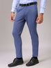 Men's Blue Slim Fit Textured Mid-Rise Stretchable Knitted Formal Trousers