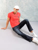 Men's Red Slim Fit Ottoman Print Round Neck T-shirt