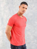 Men's Red Slim Fit Ottoman Print Round Neck T-shirt