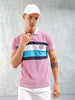 Men's Pink Slim Fit Placement Print Polo Collar T-shirt