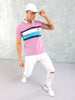 Men's Pink Slim Fit Placement Print Polo Collar T-shirt