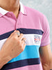 Men's Pink Slim Fit Placement Print Polo Collar T-shirt
