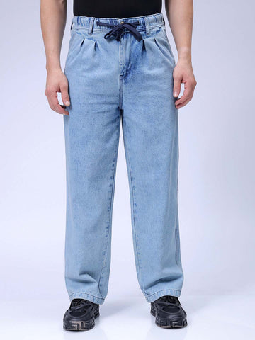 Men's Blue Relaxed Fit Solid Denim Jogger