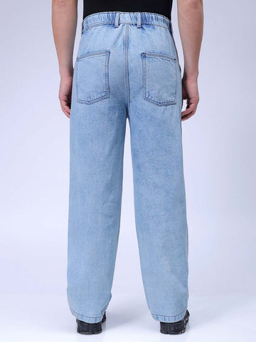 Men's Blue Relaxed Fit Solid Denim Jogger