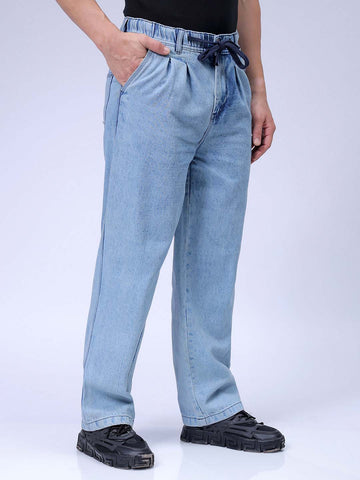 Men's Blue Relaxed Fit Solid Denim Jogger