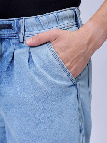 Men's Blue Relaxed Fit Solid Denim Jogger