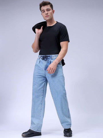 Men's Blue Relaxed Fit Solid Denim Jogger