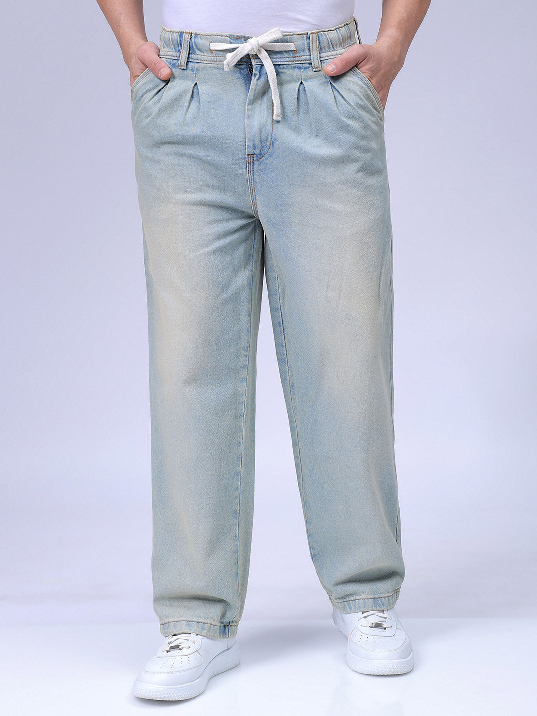 Men's Blue Relaxed Fit Solid Denim Jogger