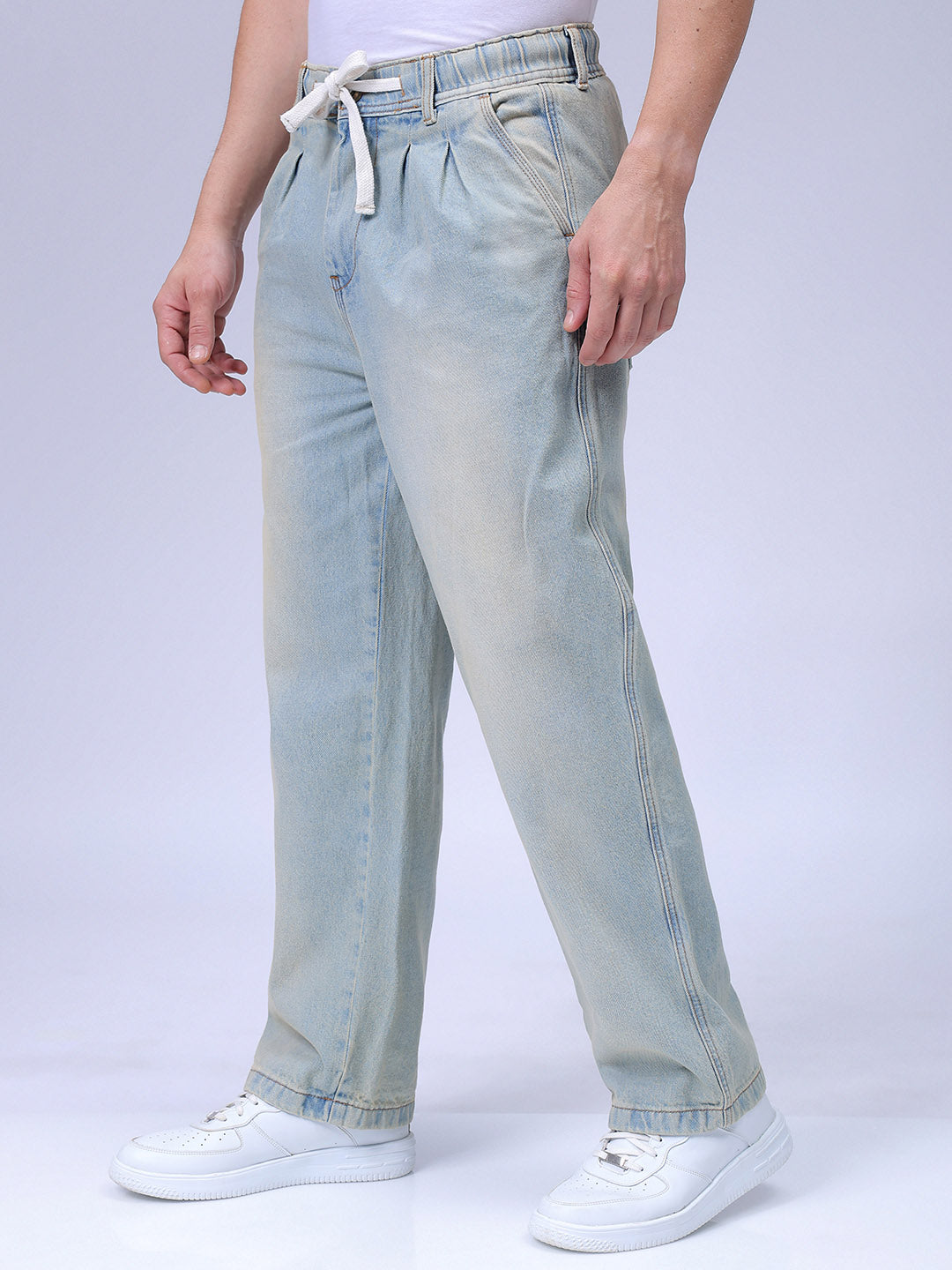 Men's Blue Relaxed Fit Solid Denim Jogger