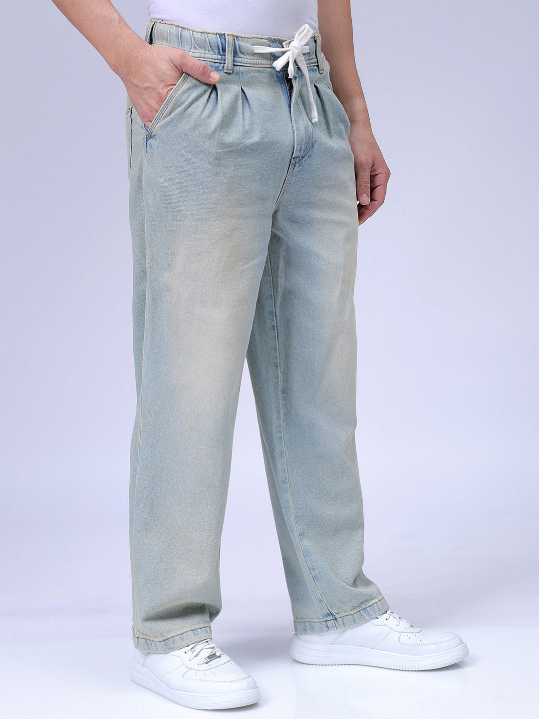 Men's Blue Relaxed Fit Solid Denim Jogger