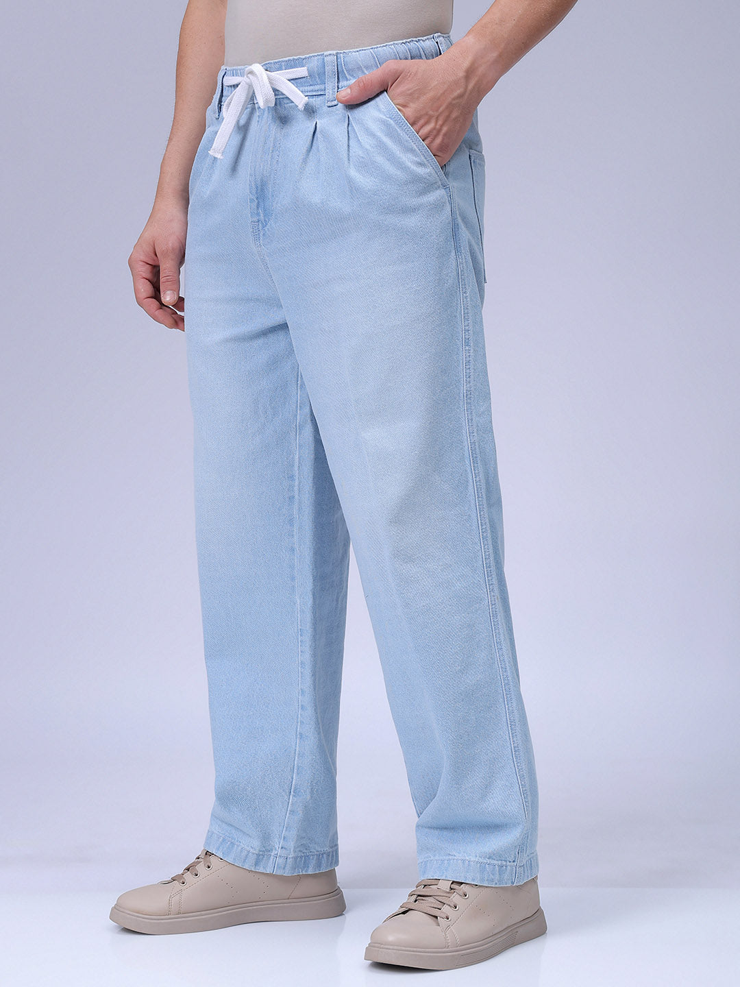 Men's Blue Relaxed Fit Solid Denim Jogger