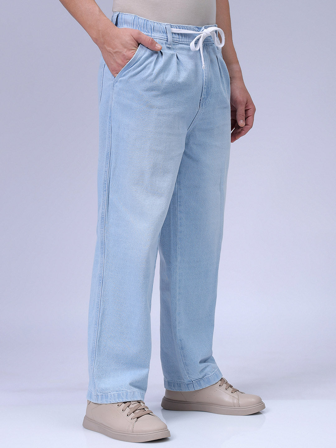 Men's Blue Relaxed Fit Solid Denim Jogger
