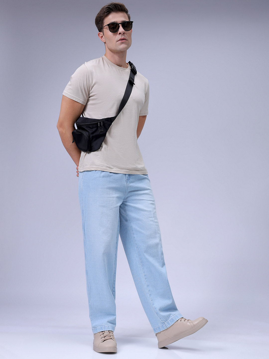 Men's Blue Relaxed Fit Solid Denim Jogger