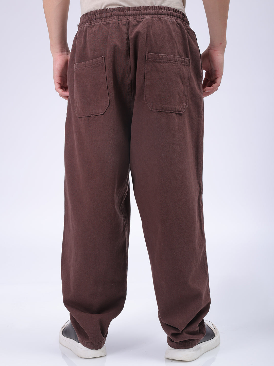 Men's Brown Barrel Loose Fit Solid Denim Jogger