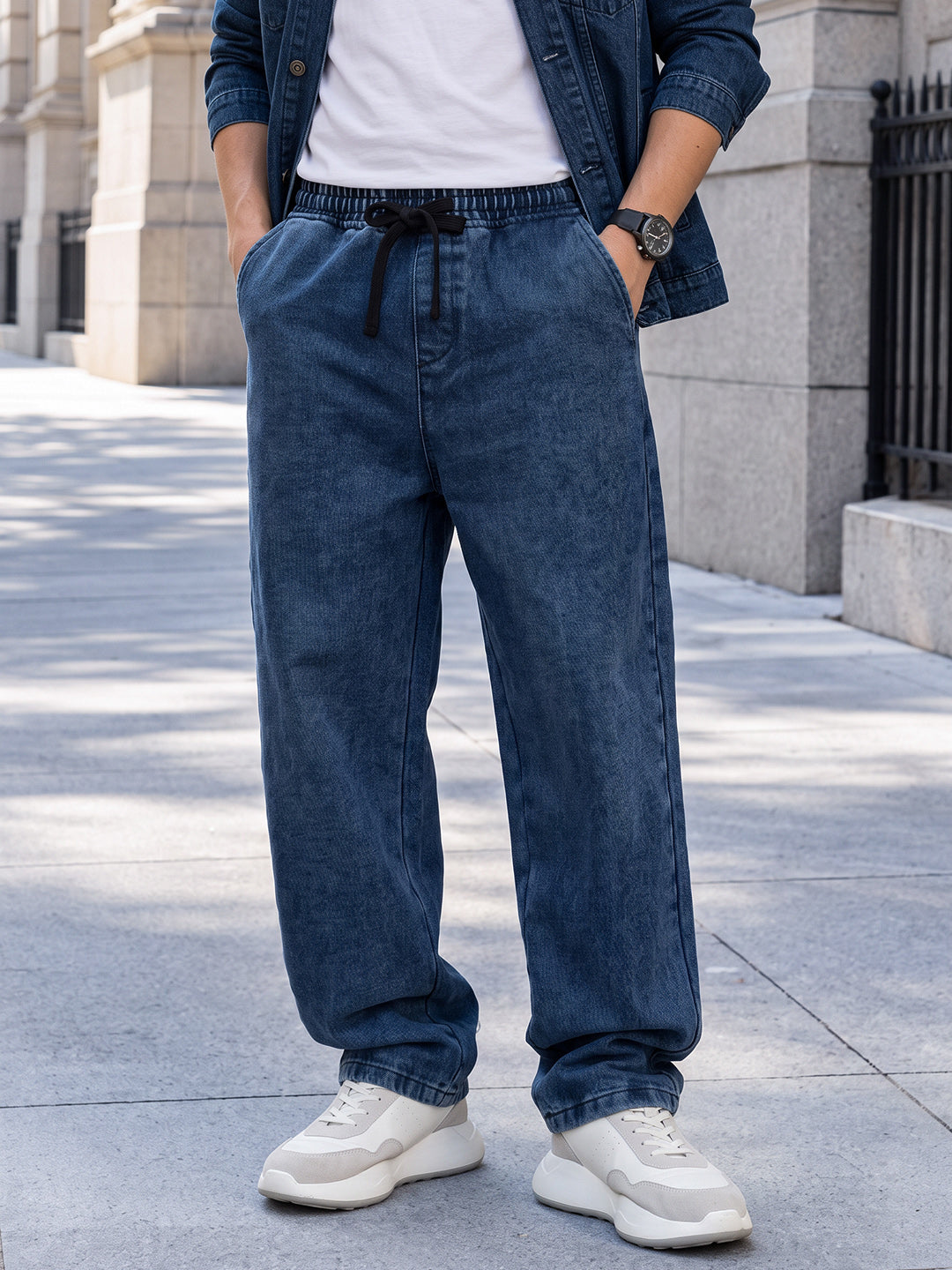 Men's Blue Loose Fit Solid Street Wear Jeans