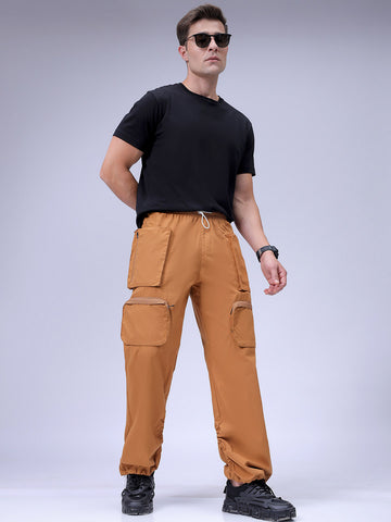 Men's Yellow Relaxed Fit Utility Joggers