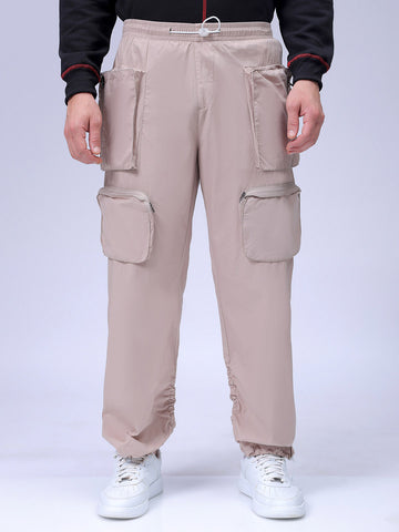 Men's Beige Relaxed Fit Utility Joggers