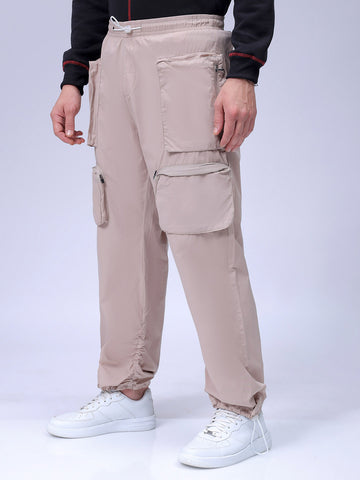Men's Beige Relaxed Fit Utility Joggers
